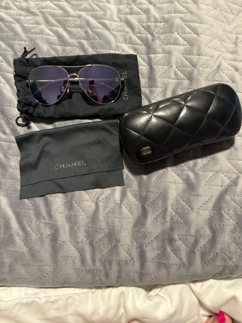 CHANEL 4189-T-Q c.124/25 Aviator Sunglasses Silver Purple Mirrored 59-14 135
